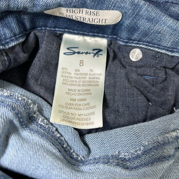 Seven7 Jeans Women Size 8 High Rise Slim Straight Blue Stone Wash Raw Hem Denim - Picture 6 of 10